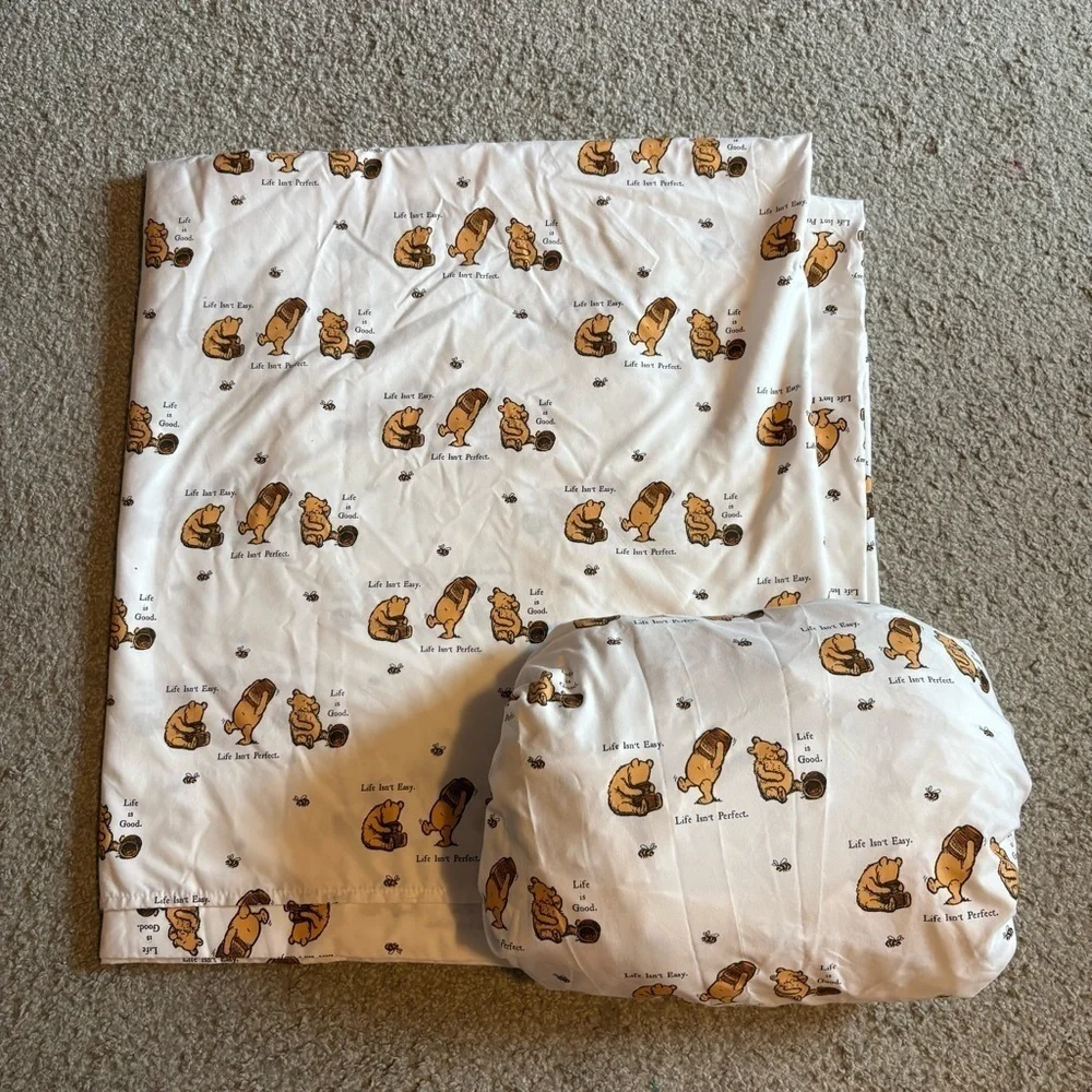 Disney Winnie the Pooh Sheet Set Berkshire Blanket Life is Good Twin Classic